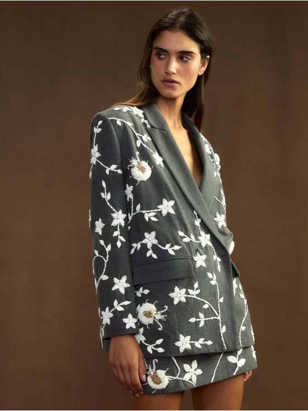 Cynthia Rowley Fleur Embellished Blazer gray size small